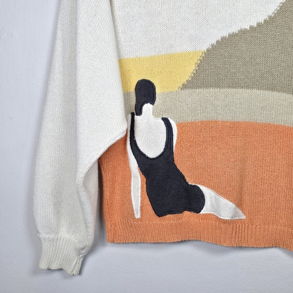 VTG Mondi Women's Print Knit Sweater Cottagecore Coastal Comfy Bell Sleeves Sm - Picture 4 of 14